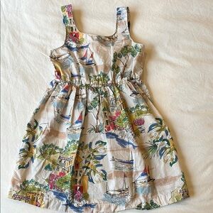 Colorful Kids Dress with Scenic French Seaside Themed Print 122cm/size 7
